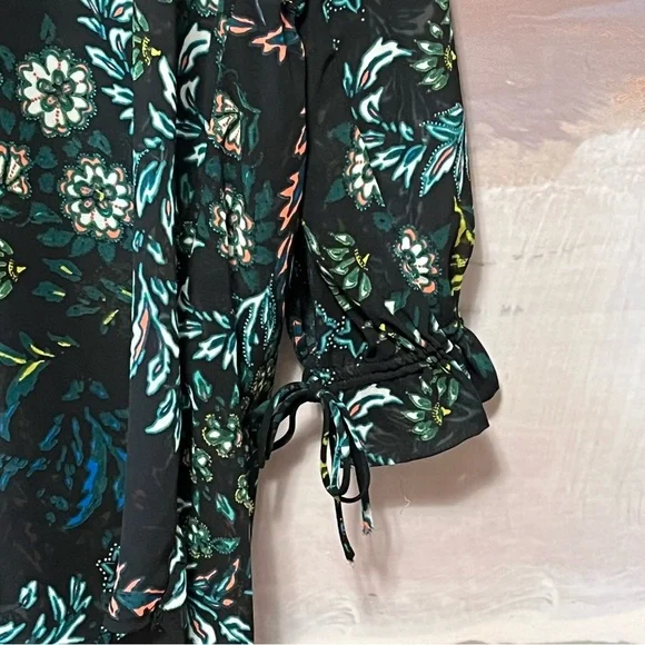 H&M Conscious Beach Cover Up Women Size 12 Floral Drawstring Long Ruffle Sleeve - Picture 4 of 16